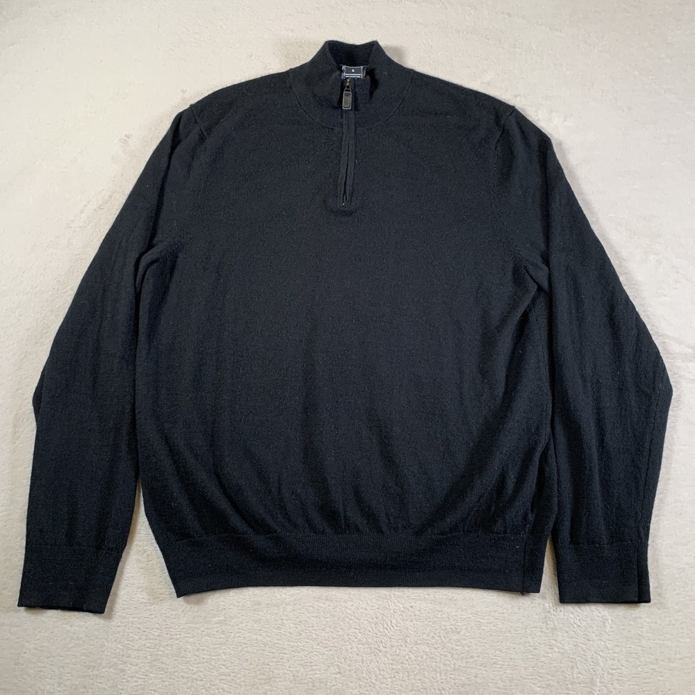 Jos A Bank Traveler Sweater Mens XL Black Merino Wool Half Zip Pullover Classic